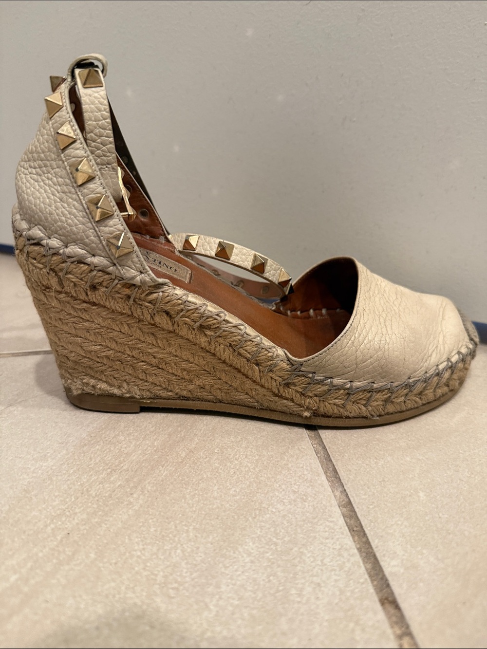 Studded Espadrille Wedge Sandals - Cream